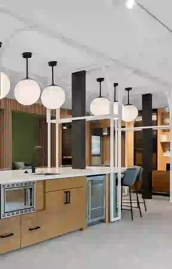 Reception lounge with coffee bar and cafe seating
